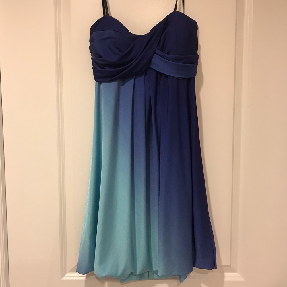 Blue Strapless Knee Length Dress Prom Party Formal